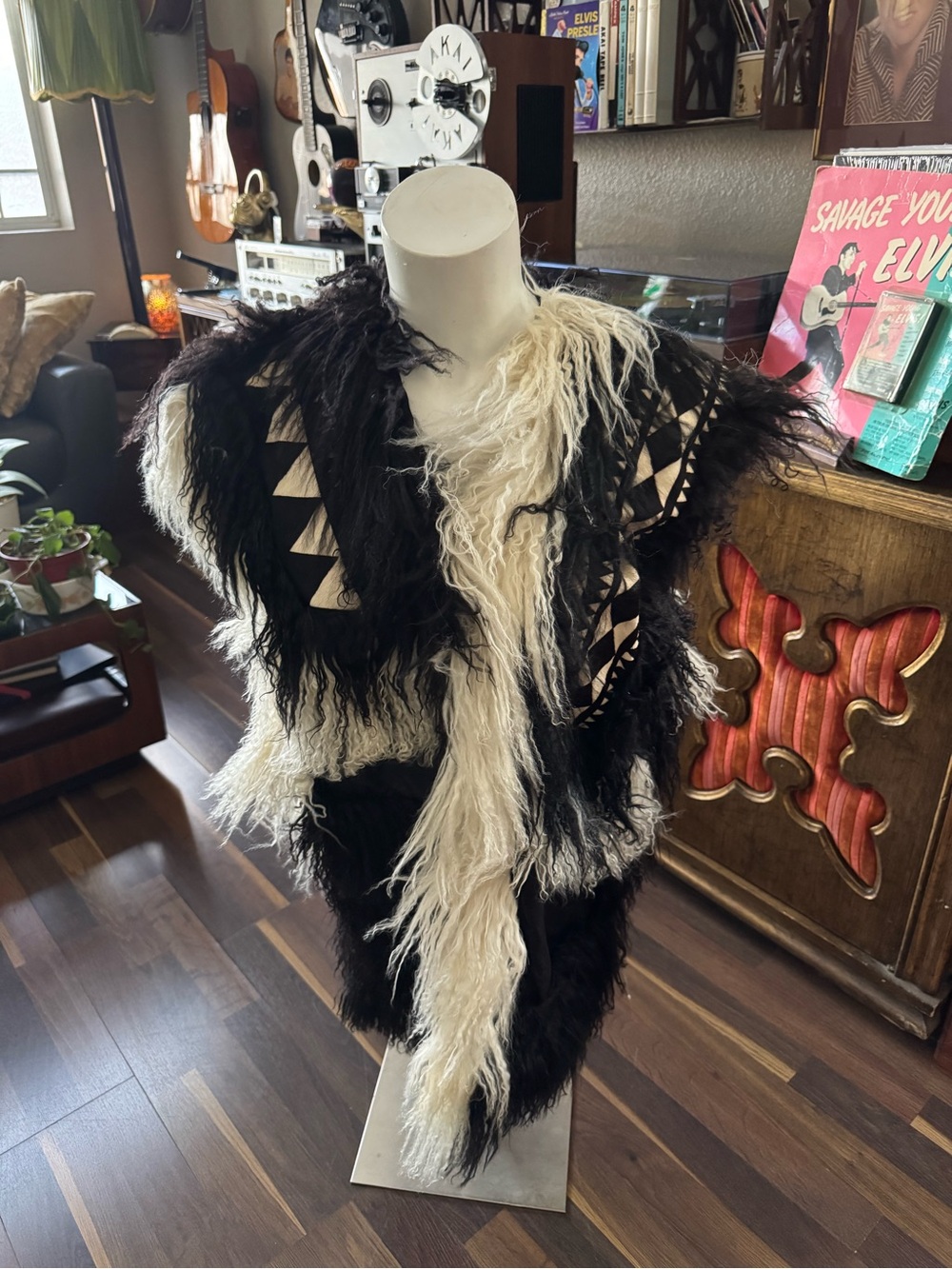 Rebellion Black & White Faux Shearling Fringe Vest